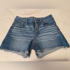American Eagle- super stretch high rise shortie jean shorts